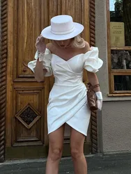 A Little Wedding Dresses V-Neck Off-The-Shoulder Short Bride Dress Satin Lace Up Simple Dresses For Women 2025 Robe De Mariee