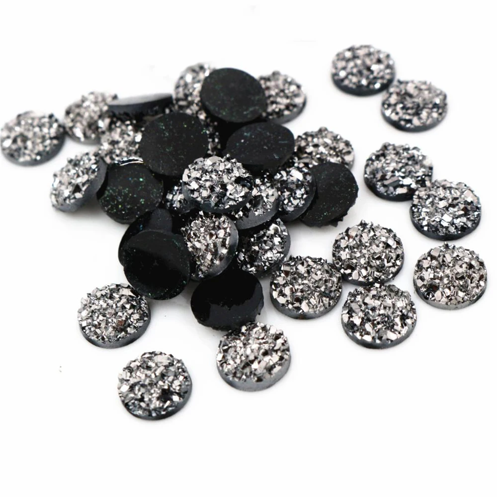 New Fashion 40pcs 8mm 10mm 12mm Gun Black Metal Color Flat Back Resin Cabochons Cameo