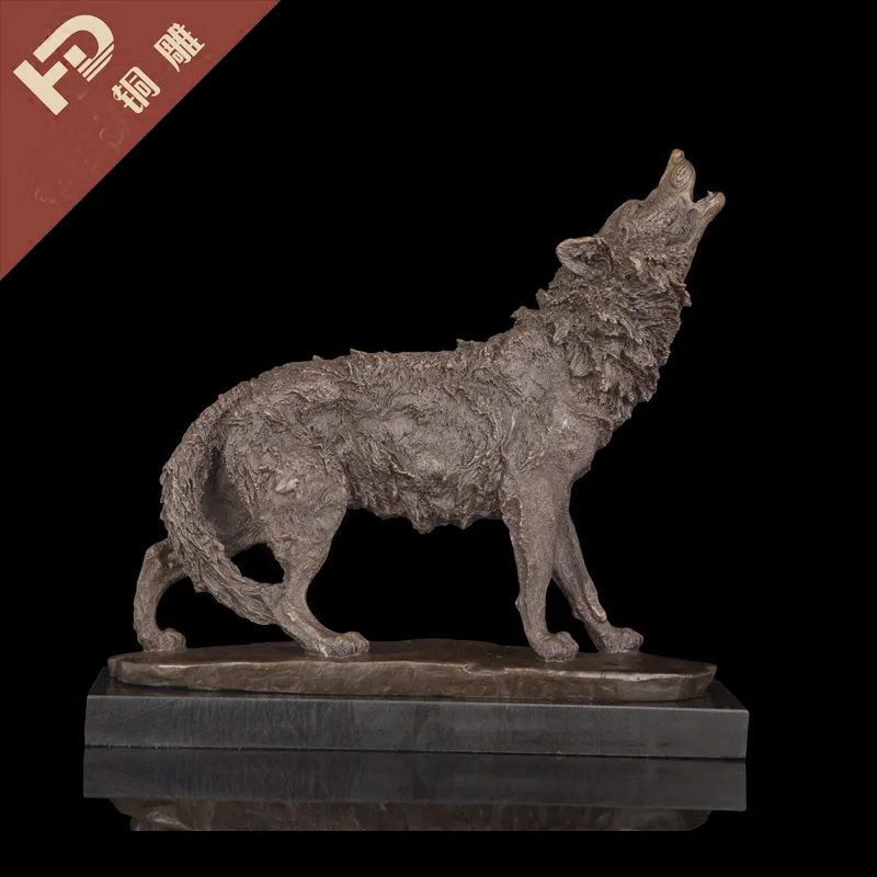 GOOD -TOP COOL -office home LIVING ROOM TOP ART Decor --41CM LARGE Wild animal wolf dog ART bronze statue sculpture Decoration
