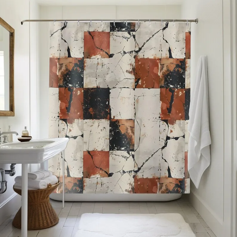 Rustic Aged Stone Shower Curtain: Vintage Bathroom Decor