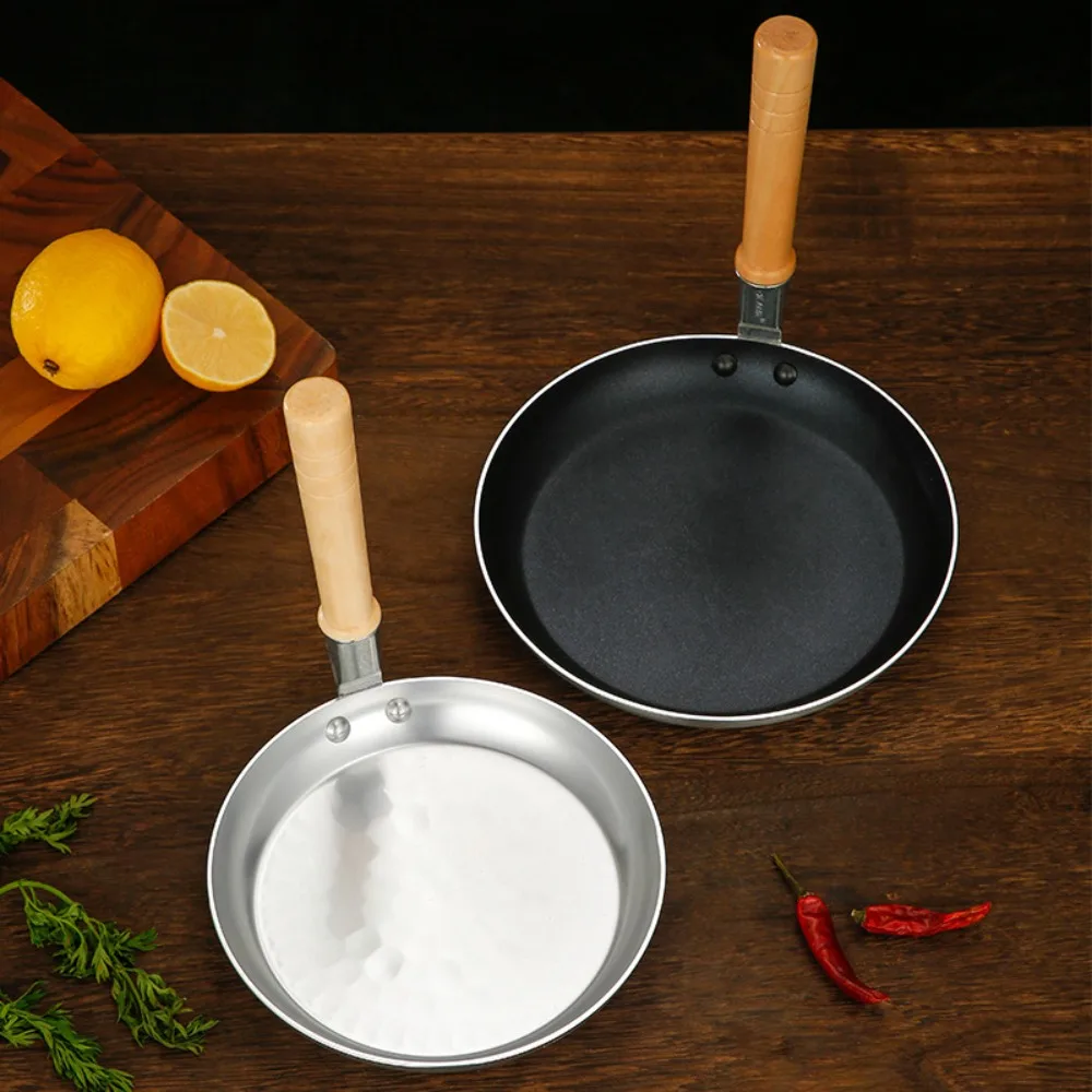 Vertical Wooden Handle Omelet Pan Japanese Style Professional Frying Egg Pan Fast Heat Conduction Aluminum Omurice Rice Pan