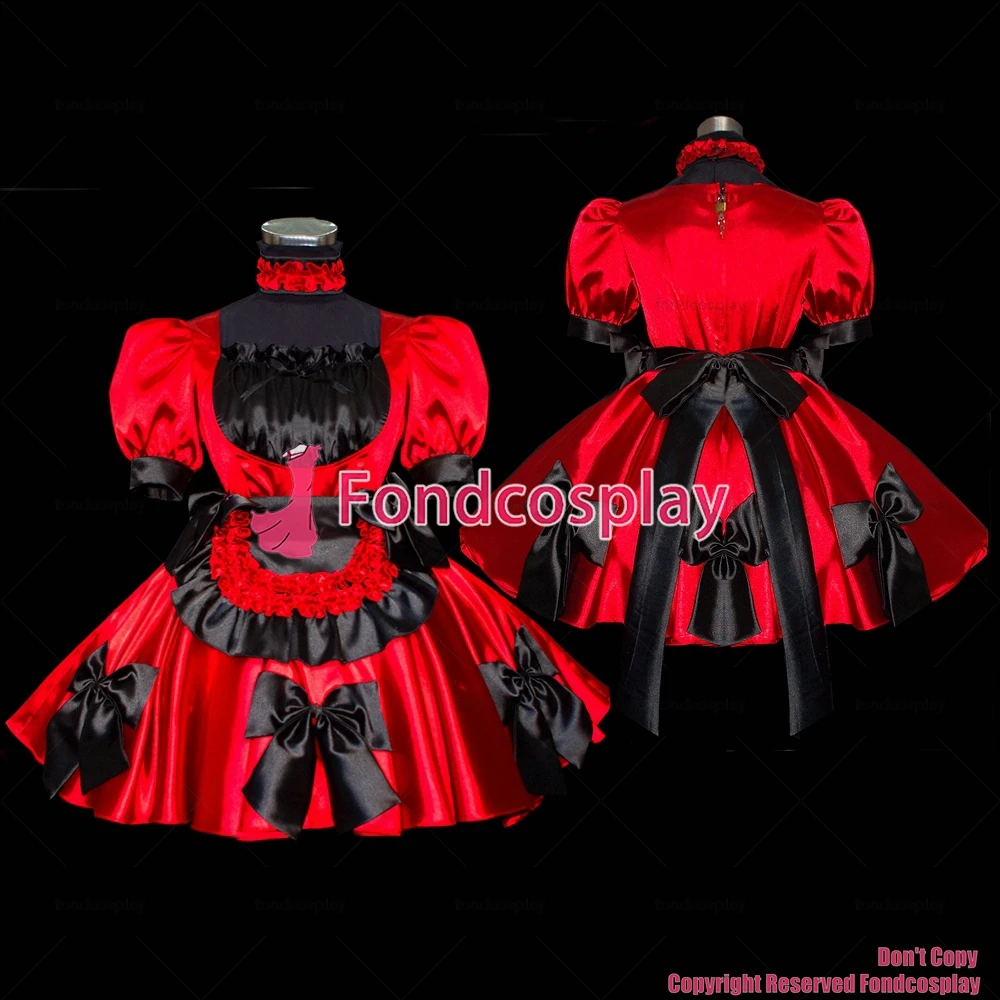

fondcosplay adult sexy cross dressing sissy maid short red Satin Dress Lockable Uniform Cosplay Costume CD/TV[G463]
