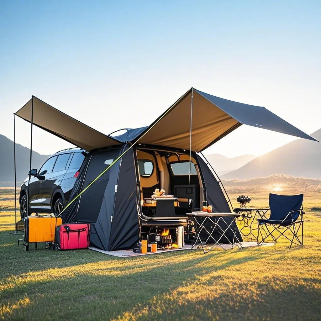 

6 Person SUV Tent,Car Rear Tent Car Rear Canopy Tent With Anti-mosquito Sunshade Tarp,CZ-681 Family Car Tailgate Tent,Trunk Tent