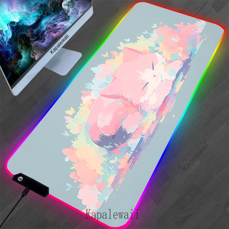 

Светодиодный Cat мышь с подсветкой Pad RGB большой коврик для мыши, игровой коврик для мыши ноутбука, игровой ковер для офиса, резиновый коврик для клавиатуры, игровой Настольный коврик