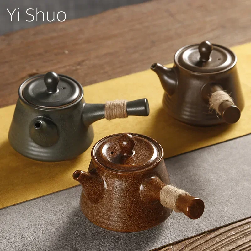 

Gilding Teapot Single Teapot Stoneware Side Handle Pot Ceramic Retro Tea Making Device Kung Fu Tea Set Kiln Baked Pot Bearing