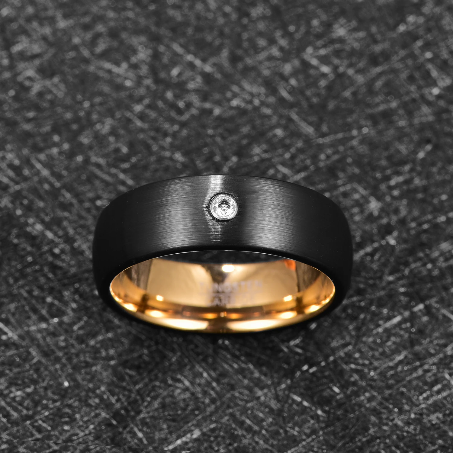 Nuncad Black Inner Gold Lasha Inlaid Stone Tungsten Carbide Wedding Rings For Men Polished Shiny Comfort Fit