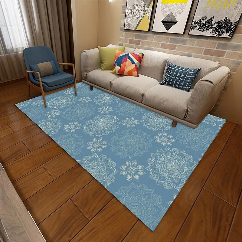 Reese Velvet Fleece Soft Living Room Carpet Bedside Rug Vintage Blue Damascus Acanthus Scroll Grass Pattern Room Floor Decor Mat