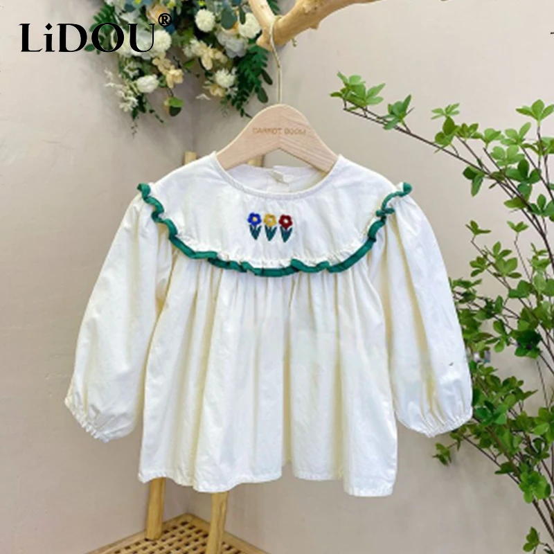 2023 New Korean Fashion Shirts for Girl Vintage Sweet Loose Casual Contrasting Colors Cute Kawaii Sweet Aesthetic Hipster Top