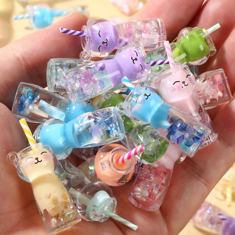 10Pcs 7Color Glow in the Dark Resin Pendant 17x42mm Charm Luminous Drink Bottle Pendant For DIY Necklace Bracelet Jewelry Making