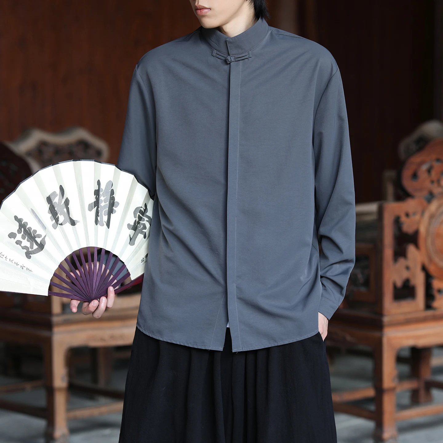 Chinese Style Shirts Tang Suit Retro Traditional Solid Color Shirts Men Kung Fu Tai Chi Comfortable Casual Blouses Clothing Mens