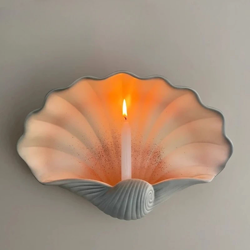 Shell plate, sea shell blue ceramic storage tray, fruit plate wall-mounted home ornament