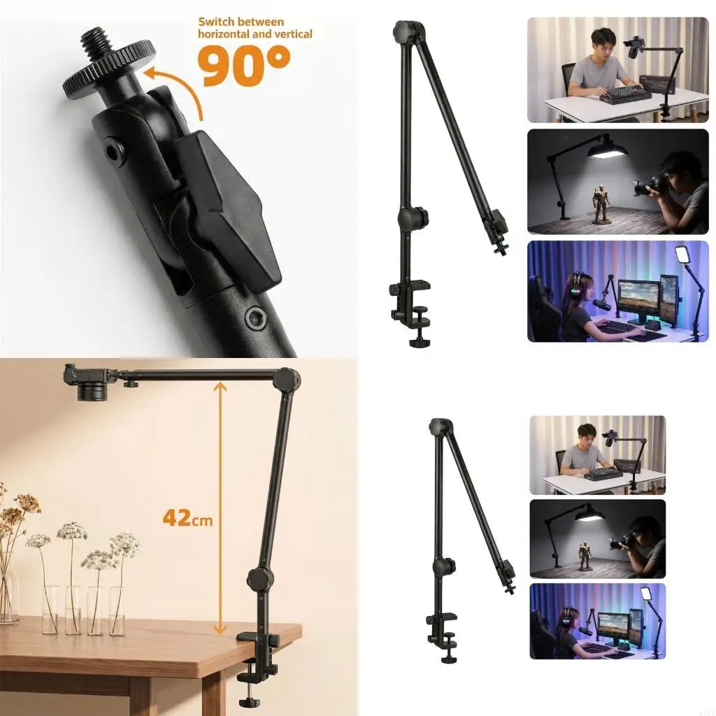 E1PF Professional 3 Section Adjustable Camera Mount With 1/4Inch Screw Microphone Boom Arm For Stable Home Setups
