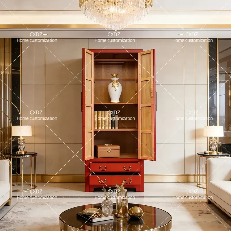 Chinese solid wood hand-painted wardrobe retro old locker locker furniture simple style wardrobe