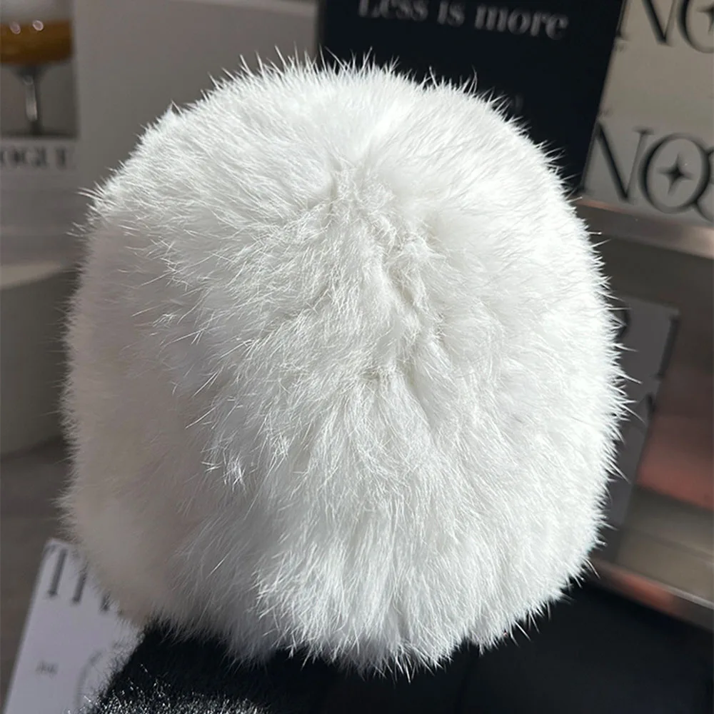 2024 New Fashion Russian Women Knitted Real Rabbit Fur Bomber Hats Winter Lady Warm Fluffy Rabbit Fur Hat Good Elastic Fur Caps