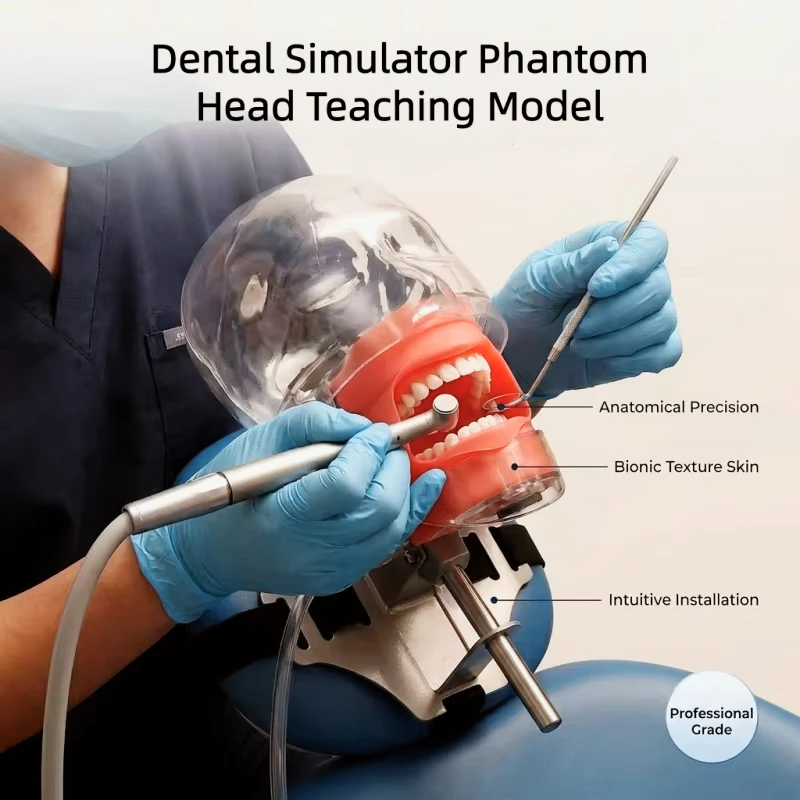 Strap Fixed Dental Simulation Phantom Head Model, 28 Teeth, Portable Oral Model for Dental Student Training