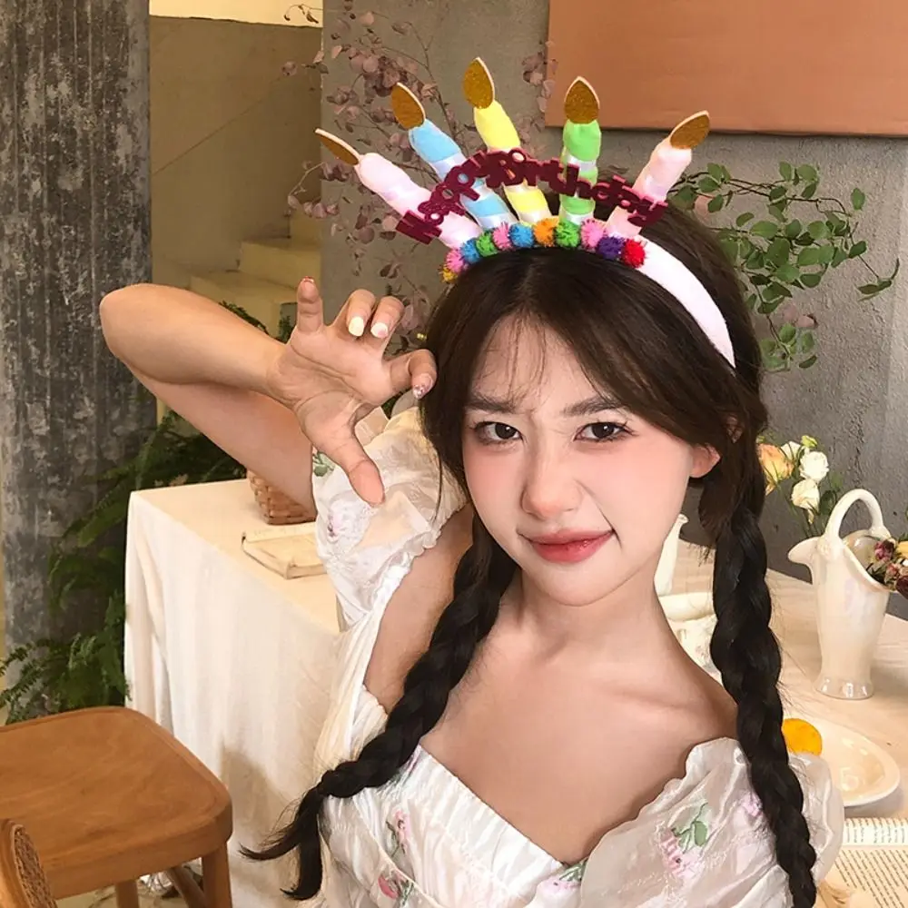 

Kawaii Hair Accessories Birthday Hairband Happy Birthday Candle Korean Style Headband Cake Colorful Women Hair Hoop Children