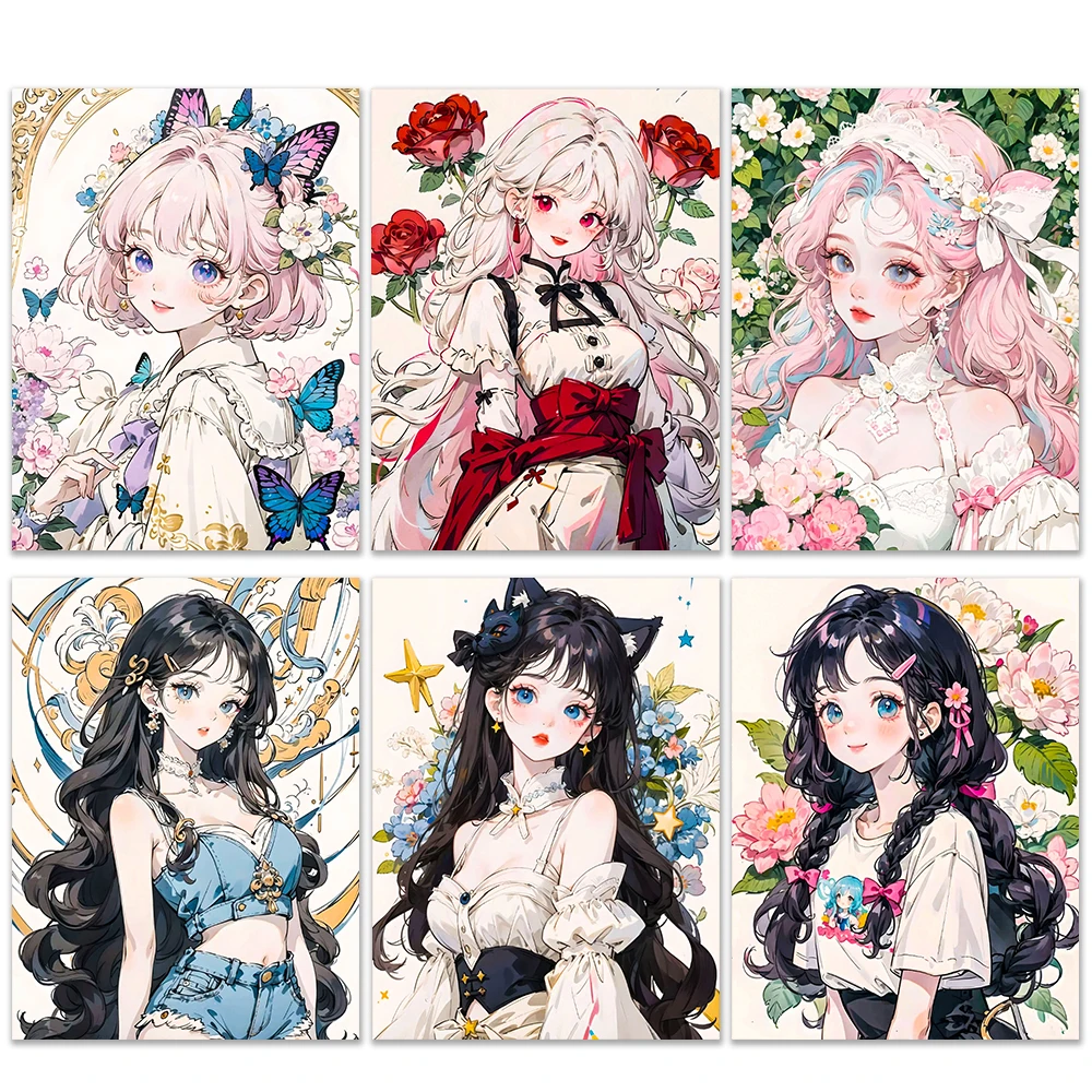 5D Diamond Painting  Anime Girl DIY Cartoon Cross Stitch Full Square Round Diamond Mosaic Embroidery Art Home Decoration Gift