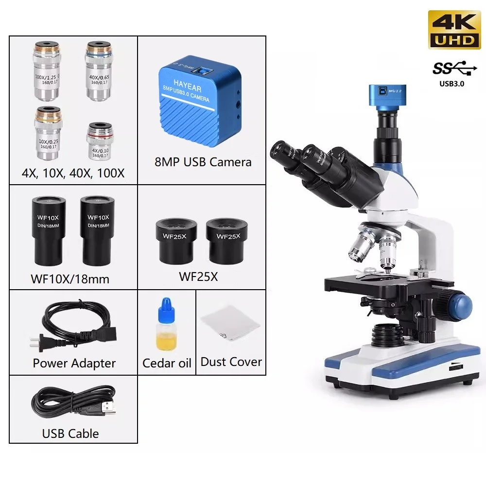 

40X-2500X USB Professional Compound Biological Microscope Adjutable Mechanical XY 3D Stage for Medical Educational Science Lab