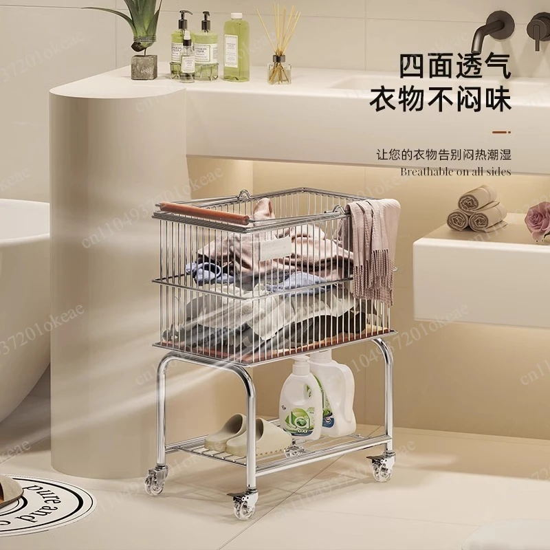 Mobile Rolling Laundry Basket Cart Dirty Clothes Storage Rack with Wheels  Clothes Sorting Storage Accessory for Home Washroom