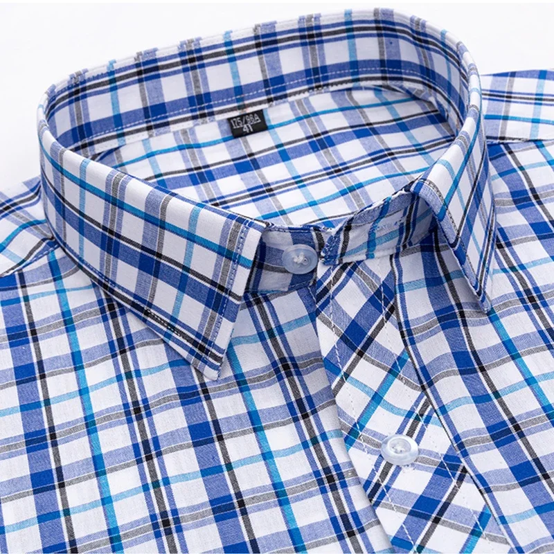 Men‘s Classic Plaid Long Sleeve Shirts Single Pocket Comfortable Business Casual Cotton Shirt Slim Fit Button Workwear Shirts