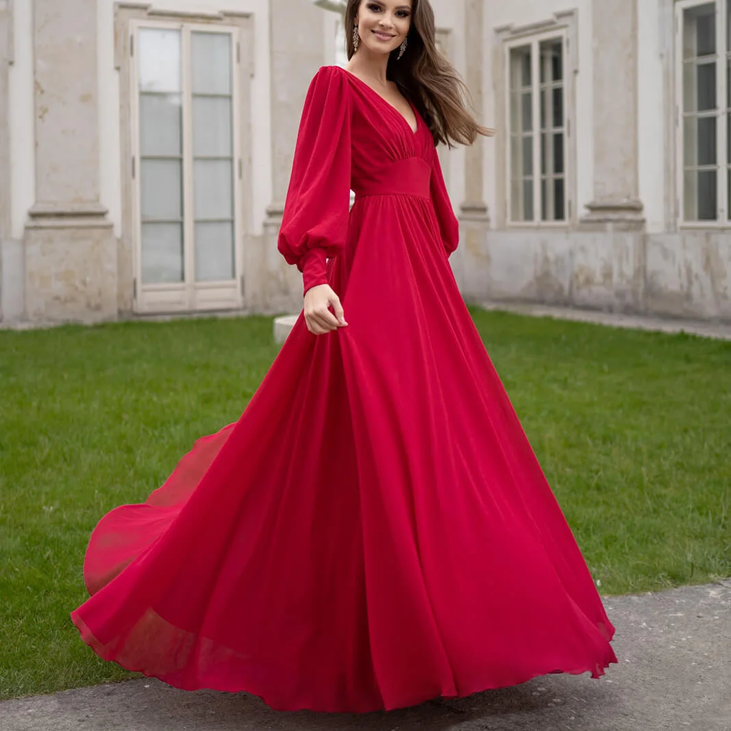 Robe de Rhlongue en mousseline de soie pour femmes, robes de soirée A-ligne, robes pour occasions formelles, col en V, robe éducative