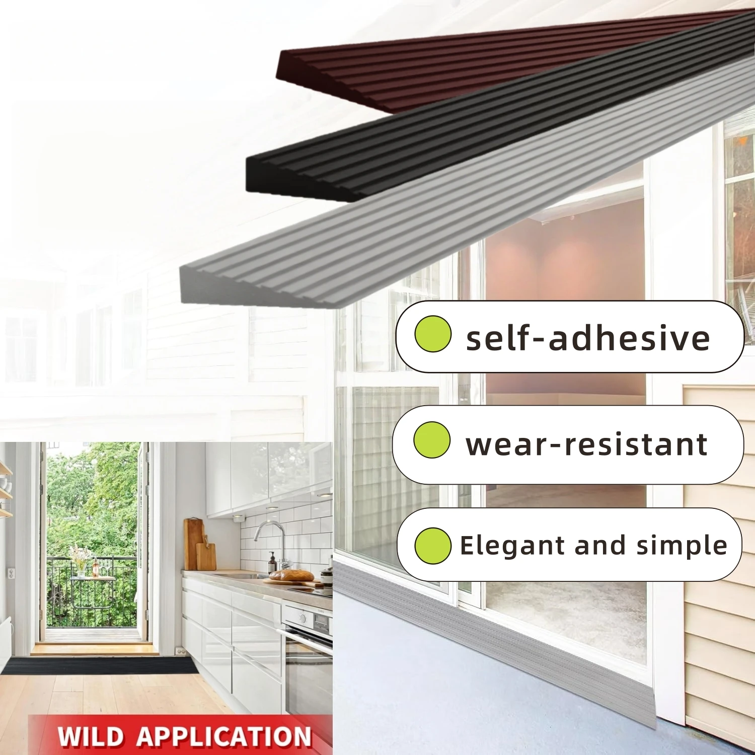 

1 шт. 1м х 5см мягкая многофункциональная противоскользящая накладка для порога, самоклеящаяся, прочная, из ПВХ.