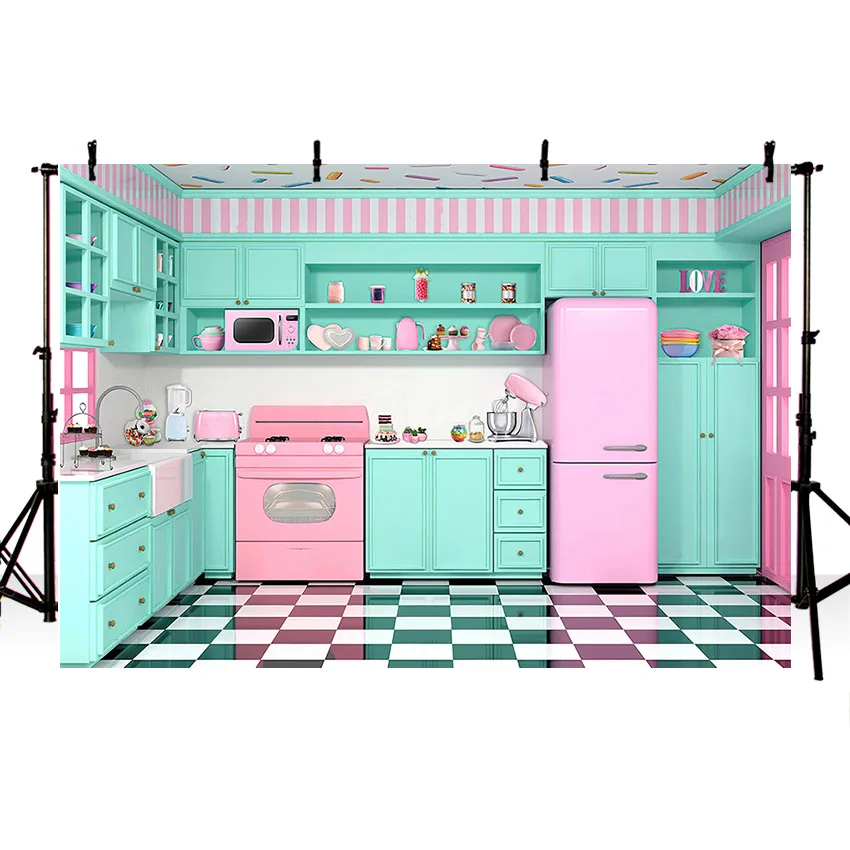 Mehofond Photography Background Mis Pastelitos Kitchen Pink Girls Cooking Baking Happy Birthday Cake Table Backdrop Photo Studio