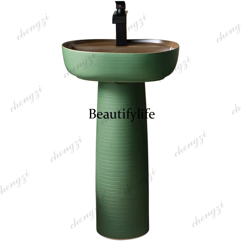 Ceramic green sink basin column sink balcony courtyard outdoor mop pool