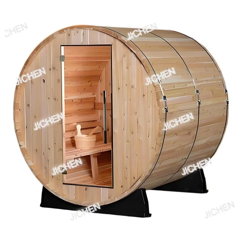 

Outdoor solid wood drum sauna garden villa electric stove heating sauna stone sauna