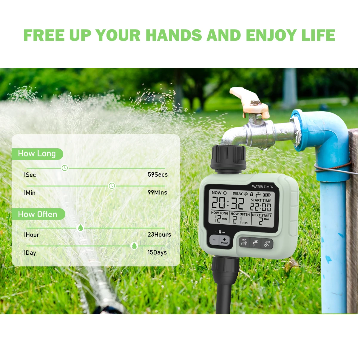 HCT-322 Automatic Water Timer Garden Digital Irrigation Machine Intelligent Sprinkler Used Outdoor to Save Water&Time