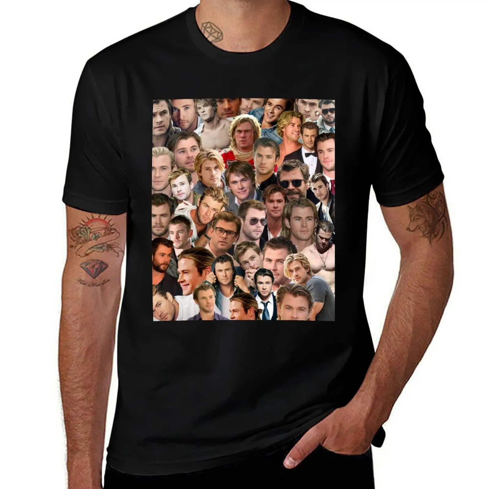 

chris hemsworth collage T-Shirt plain Short sleeve tee for a boy man clothes mens funny t shirts