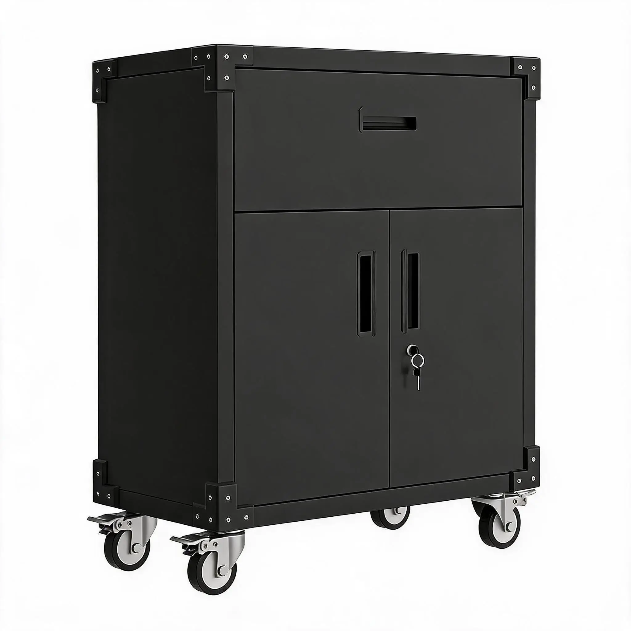 3 Drawer Lateral File Cabinet, Lockable Black Metal Filing Cabinet with Rolling Casters, Locking Office File Cabinet