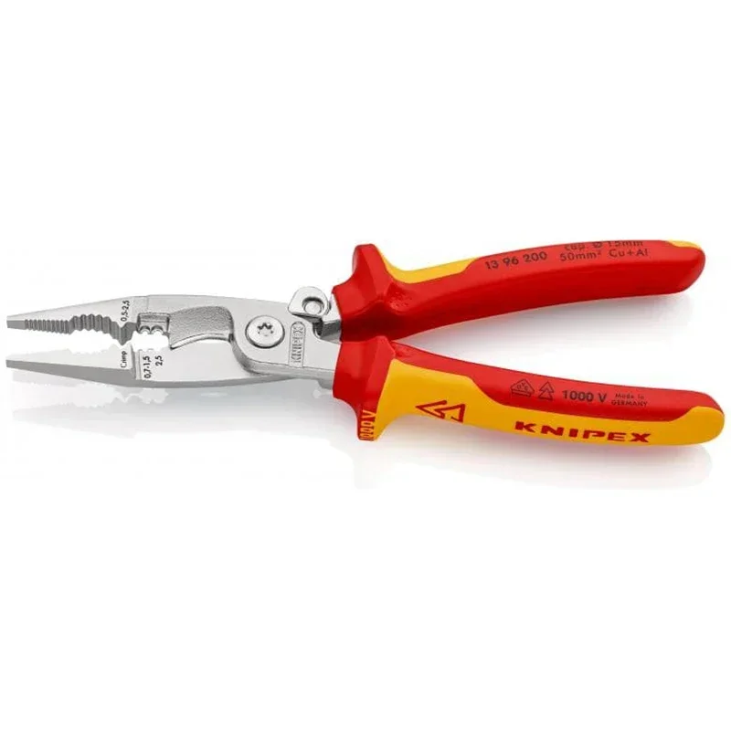 KNIPEX 13 96 200 Electrical installation pliers with open spring Insulation pliers Cutting crimping stripping pliers VDE test