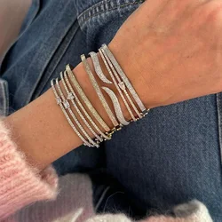 Luxury Punk Heart Tear Rectangle CZ Gold Silver Color Adjustable Open Bracelet Bangle for Women Wedding on Hand Love Designer