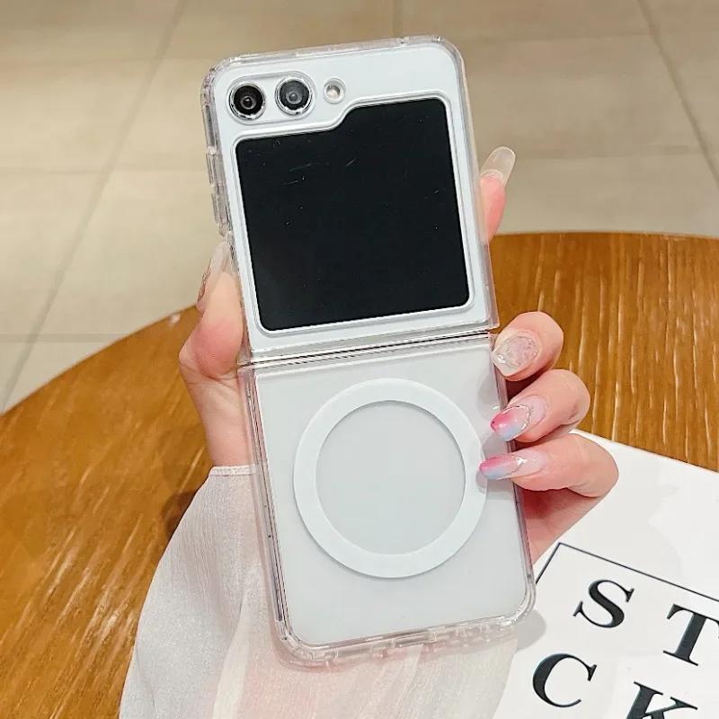 Para MagSafe funda de teléfono transparente para Samsung Galaxy Z Flip 6 5 4 3 Flip6 Flip5 Flip4 Flip3 5G funda protectora transparente anticaída