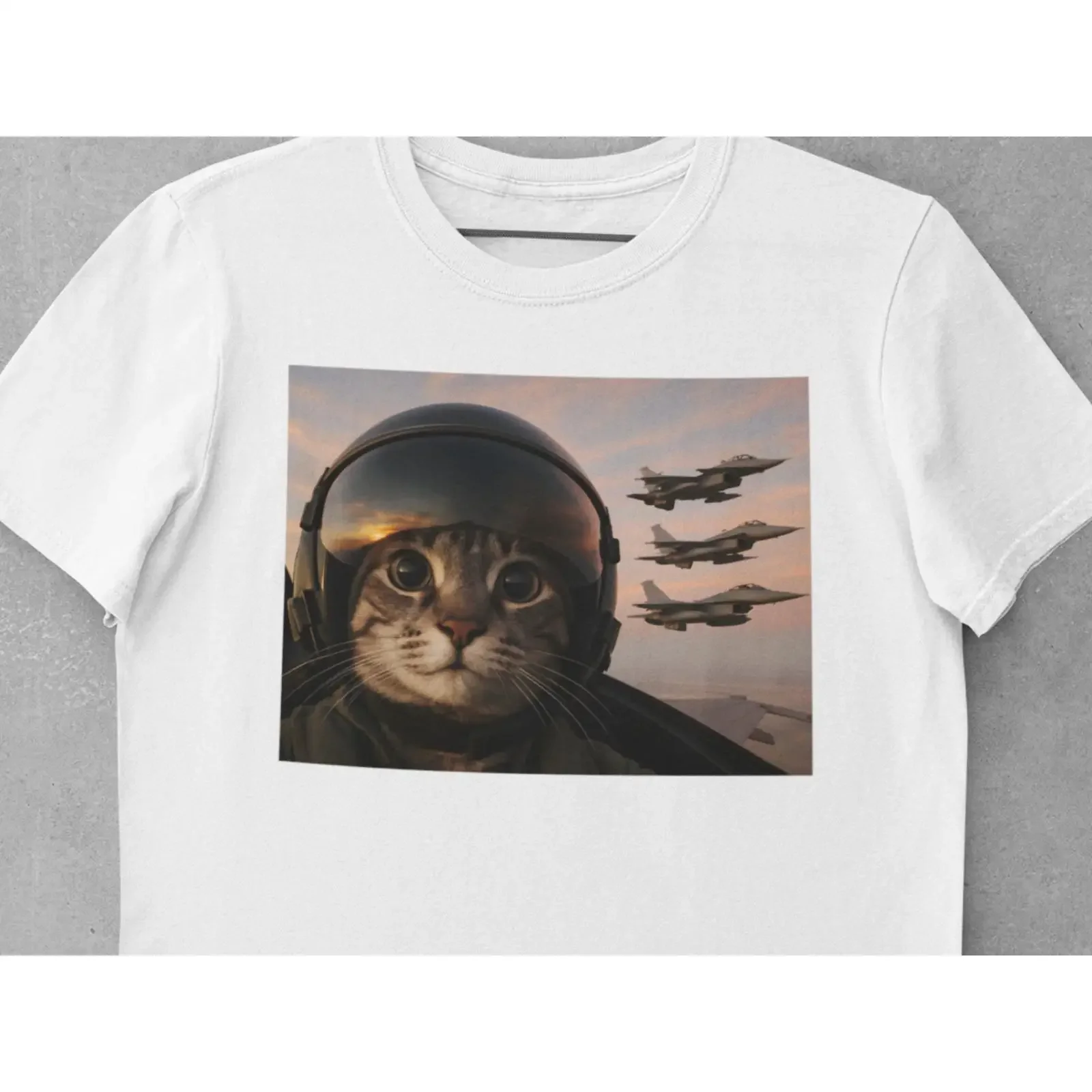 Funny Fighter Pilot Cat Meme T Shirt Gen Z Absurd Joke Weird Aviator with Jets Casual  vintage Washed Top For Everyday Wear
