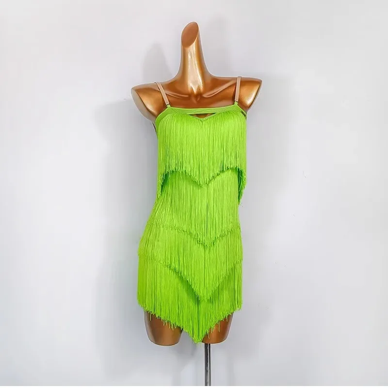 special link fringe latin dress salsa samba cha cha dress black neon pink neon green 745B