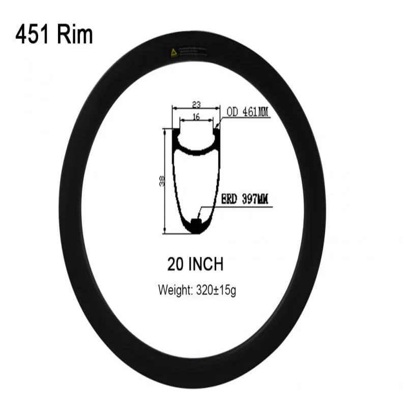 20INCH 451 carbon bmx rims are constructed from Toray T700 & T800. 20 451 rims are clincher rims with 23mm width  and 38mm depth