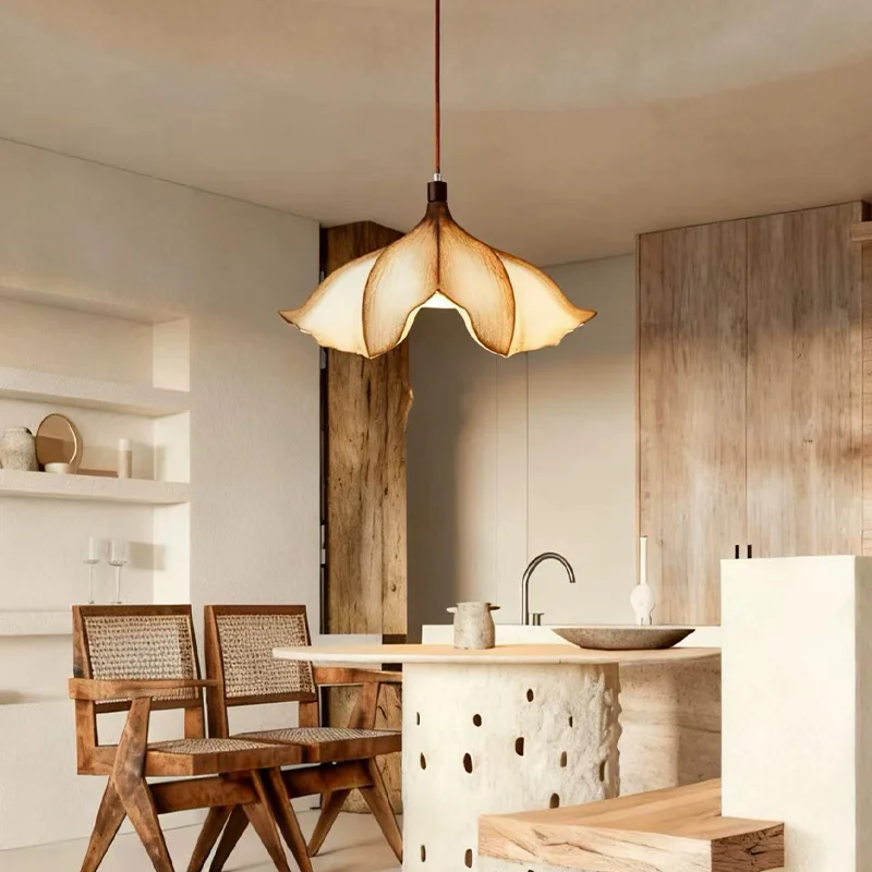 

Japanese Wabi-Sabi Style Petal Shape Pendant Lights Creativity Design Art Dining Room Chandeliers Bedroom Hanging Lamp Fixtures