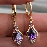 Luxury Trendy Purple Water Drop Crystal Dangle Earrings for Women Charm Wedding Bride Party Korea Earring Jewelry Accessory Gift