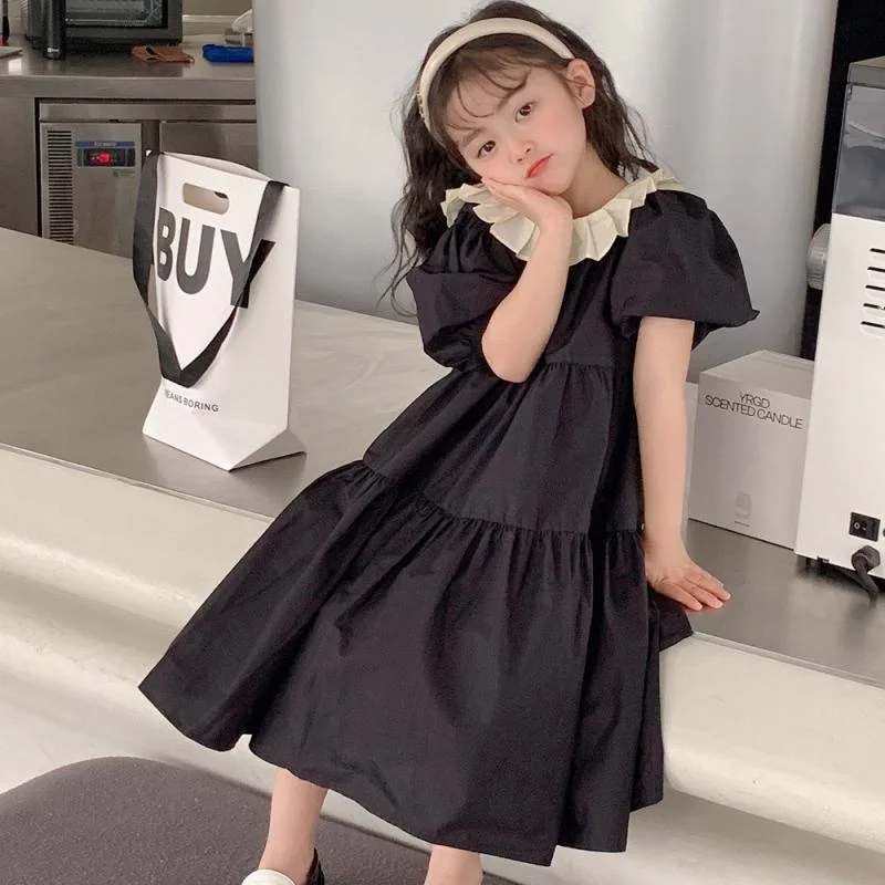 Girl Dress Kids Party Birthday Evening Gown Cotton 2024 Black Spring Summer For Wedding Flower Girl Dress Children Clothing