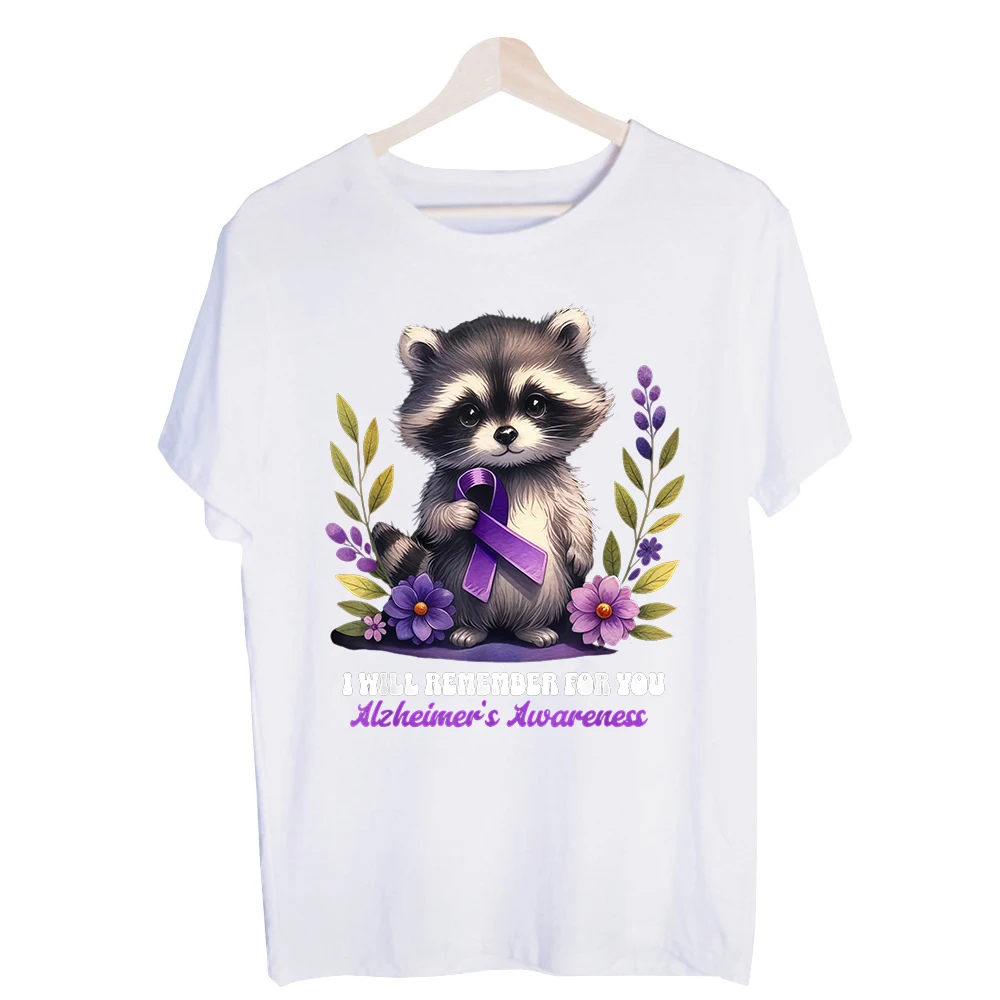 Men's Raccoon with Purple Ribbon Graphic Tee, Short Sleeve Crew Neck Shirt for Casual Awareness Support and Daily Wear