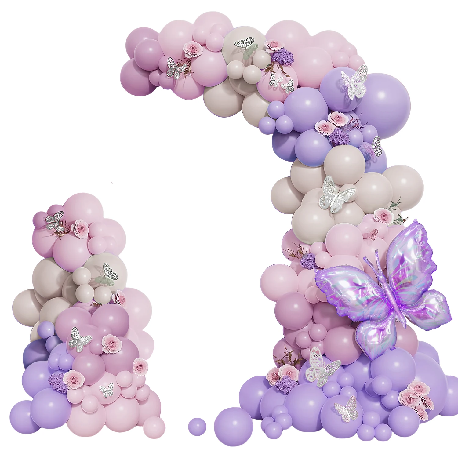 مجموعة إكليل مقوسة بالونات على شكل فراشة مكونة من 106 قطع، بالونات وردية وأرجوانية مع بالونات من رقائق الفراشة، مناسبة للفتيات #6