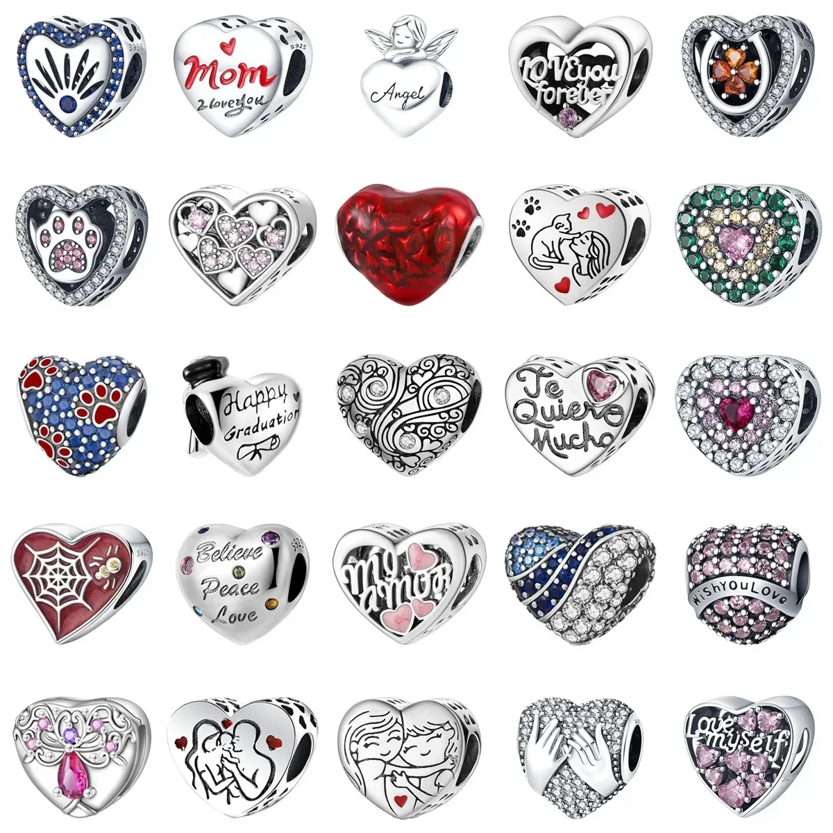 925 Sterling Silver Charms para Mulheres, Anjo, Mãe, Família, Amor, Coração, Contas, Se encaixa Pulseiras Pandora Originais, DIY Jewelry Gift, Novo