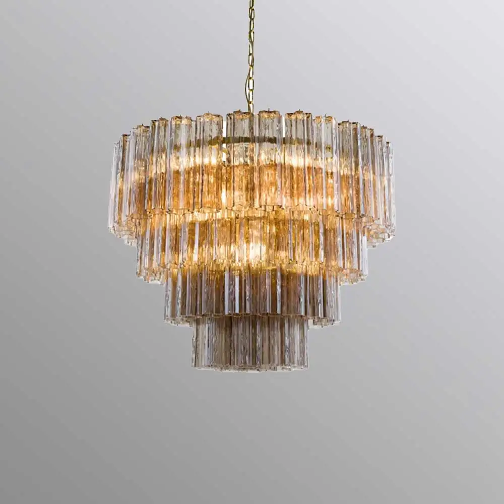 LED Smokey Gray Flower Glass Vintage Pendant Light for Living Room Ceiling Hanging Lamp Home Decoration Classical Style