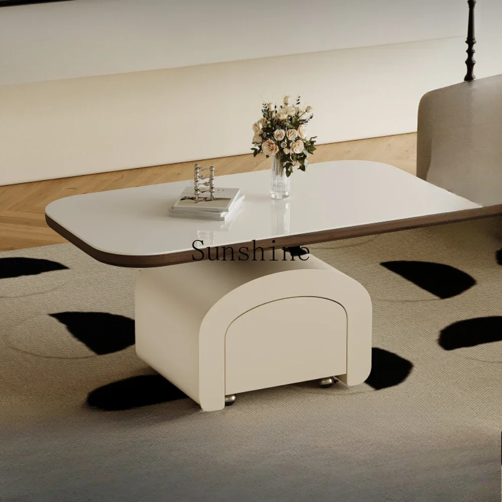 White slate lift coffee table movable dining table two-in-one