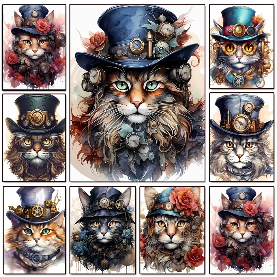 DIY 5D Diamond Painting Steampunk Animal Full Round Square Diamond Embroidery Mosaic Machines Dog Cat Rabbit Cross Stitch G627