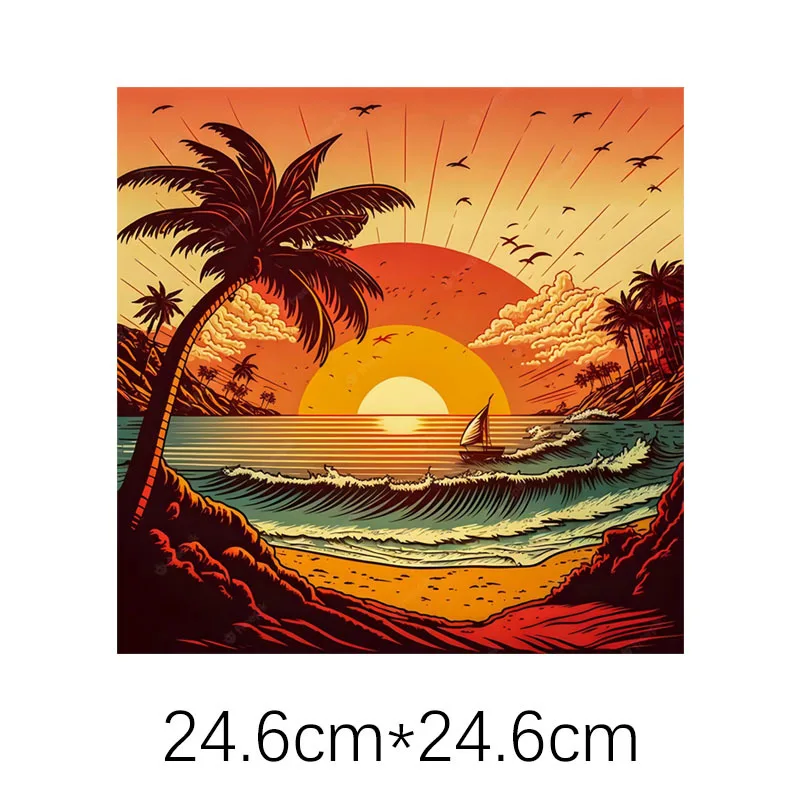 Romantic Island Beach Sunset and Sunrise DTF Sticker Heat Transfer Clothing Sticker Ironing DIY T-Shirt Washable Vinyl Patch