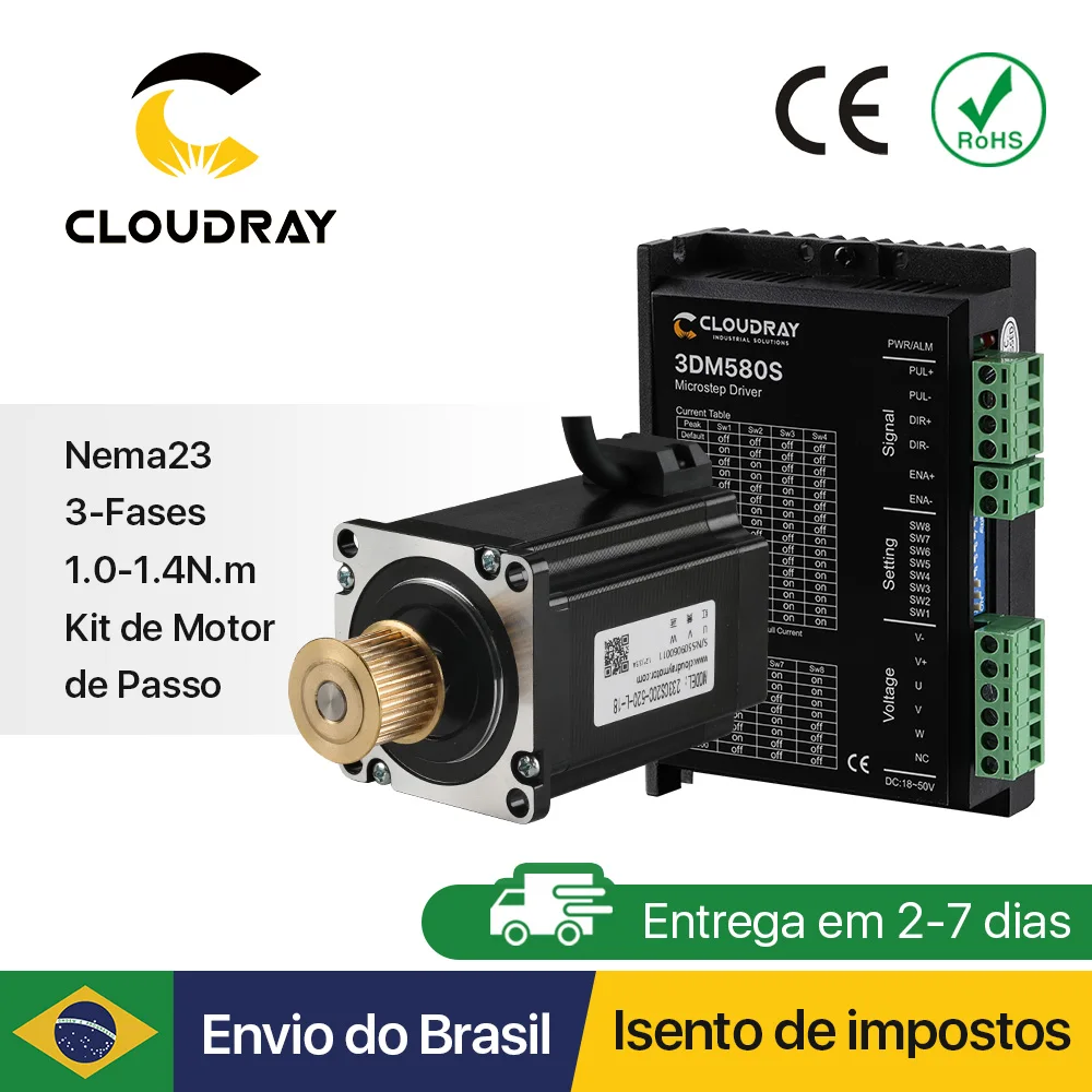 Cloudray Nema 23 Kit de driver de motor de passo Motor de passo trifásico 1.0N.m/2.0N.m com ENGRAÇA para fresadora de gravação de roteador CNC