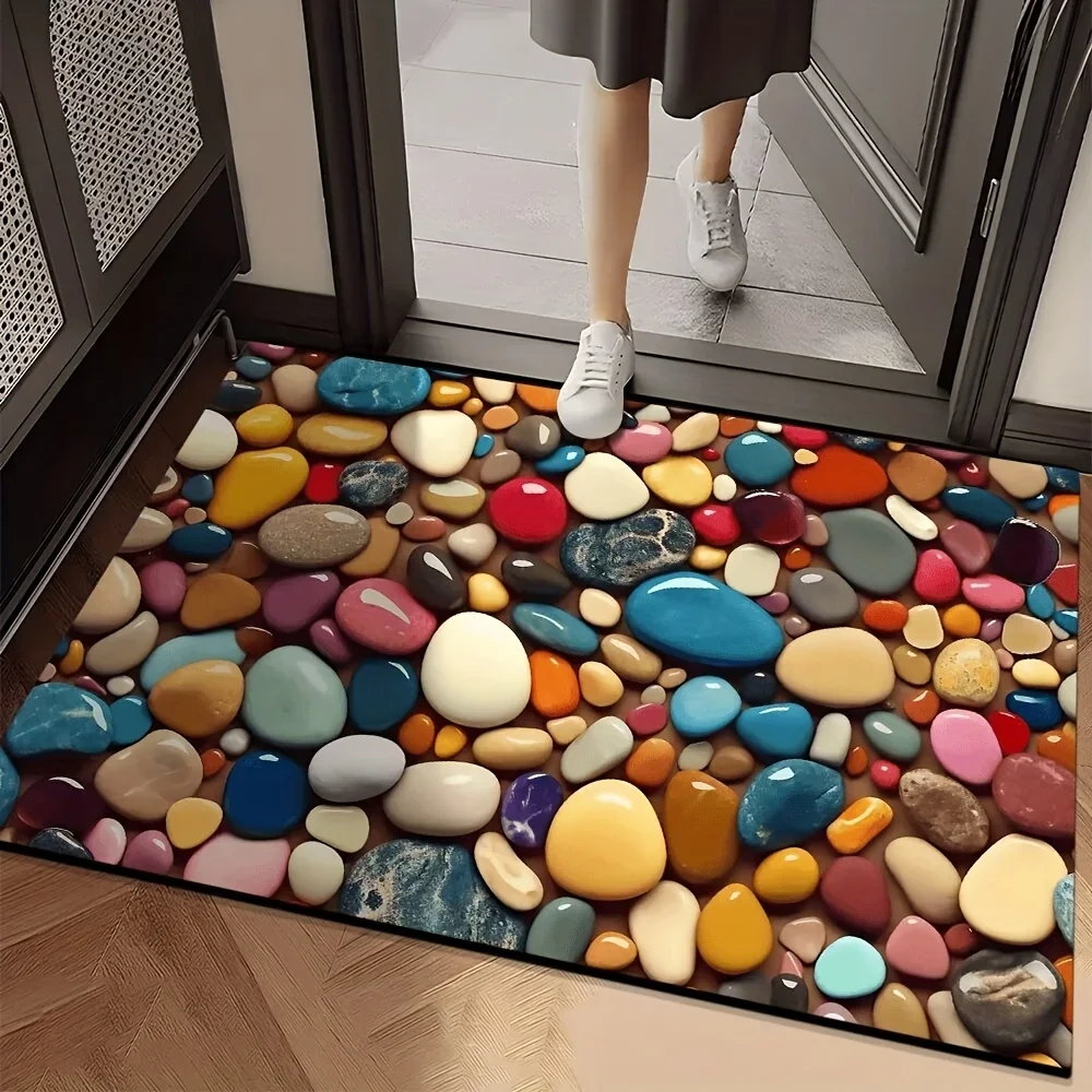1pc 3D Summer Colorful Stone Door Mat, Non-slip Floor Mat, Suitable for Living Room, Bedroom, Bathroom, Holiday Home Decoration